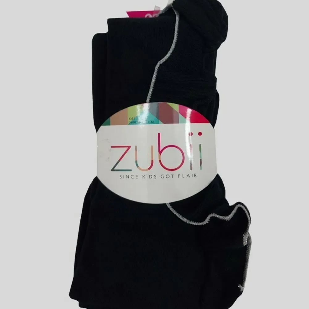 Zubii Footed Tights Pack of 2 Girls Black Size 8 With Silver Ruffles